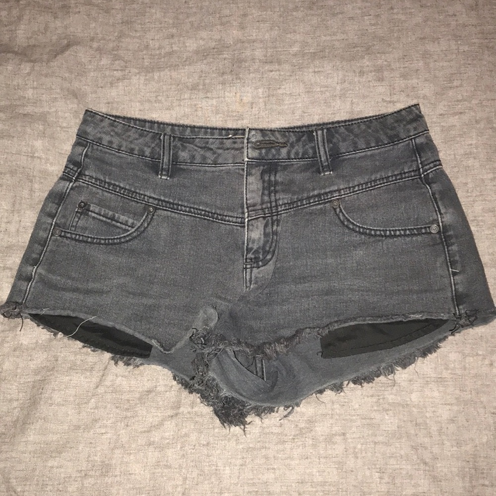 Free People black denim shorts